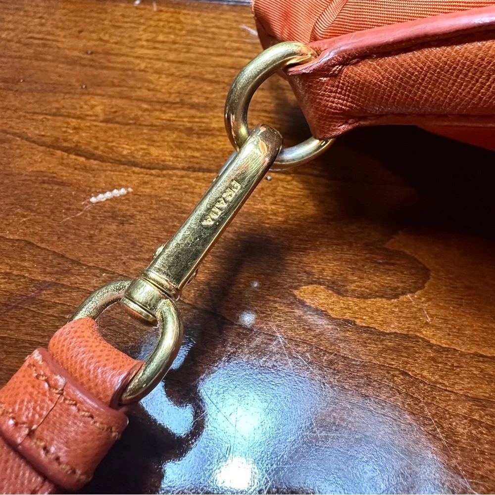 AUTHENTIC Prada Tessuto Nylon Saffiano Tote. Color: Papaya. - Picture 12 of 15